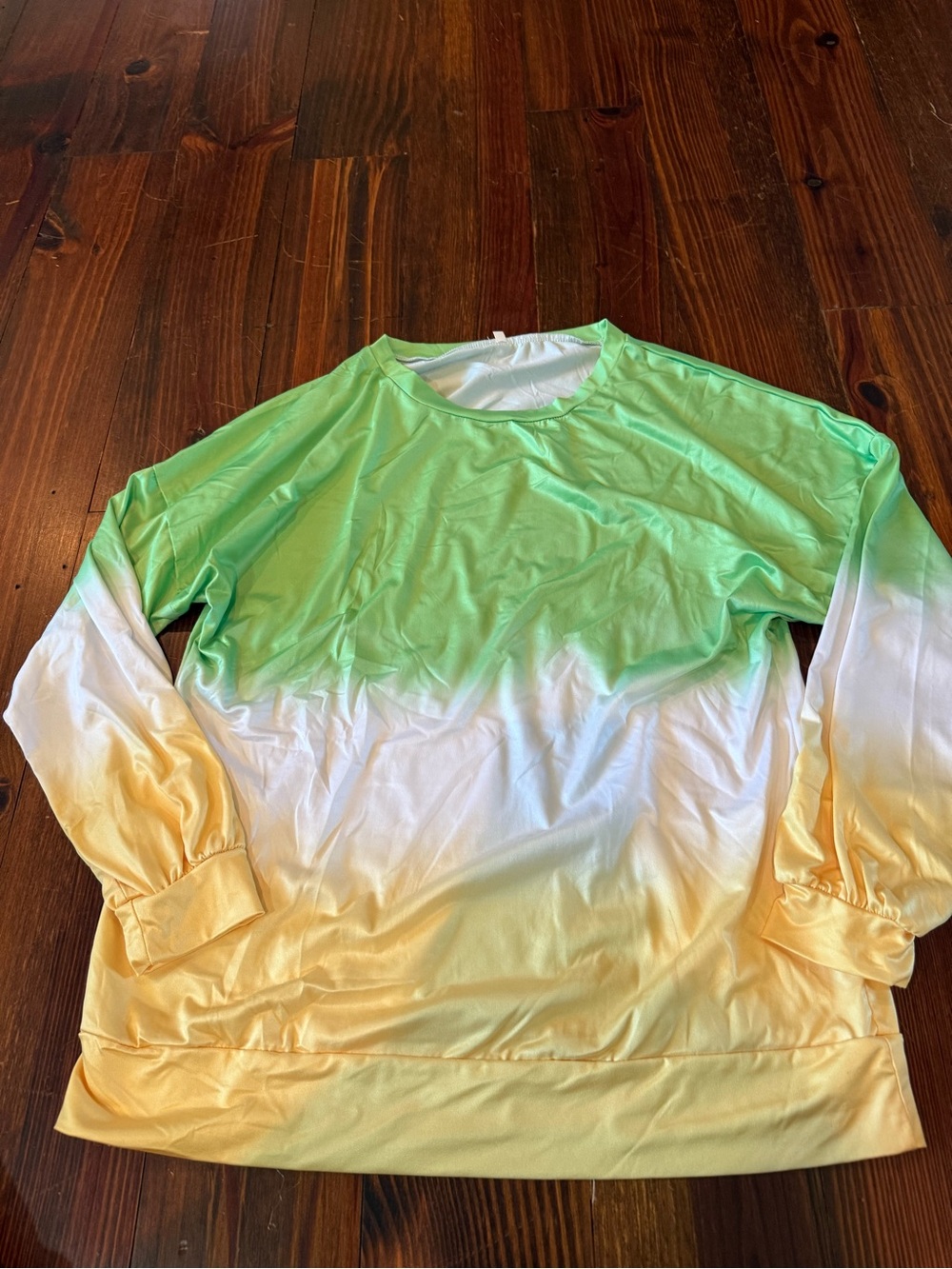 Green White Yellow Ombre Long Sleeve Top